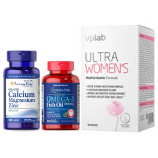 Набір "Щоденний баланс: енергія та спокій для жінок" Ultra Women Multivitamin Formula - 90 капс. плюс Omega-3 Fish Oil 1000мг 100 капс. плюс Calcium Magnesium Zinc - 100 капс.