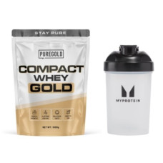 Набір "Готовий протеїн на кожен день" - Compact Whey Gold - 1000г Chocolate Biscuit плюс Plastic Shaker - 600 мл Clear Black
