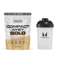Набор "«Готовый протеин на каждый день»" -  Compact Whey Gold - 1000г Raspberry White Chocolate плюс Plastic Shaker - 600 мл Clear Black