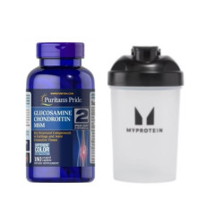 Набор "Движение и стабильность" -  Glucosamine Chondroitin MSM Triple Strength 180tabs плюс Plastic Shaker - 600 мл Clear Black