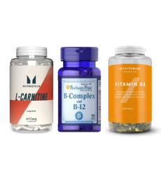 Набор "Активный день" -  L Carnitine 180 tabs ПЛЮС B-Complex B 12 90 tabs ПЛЮС Vitamin D3 180 caps