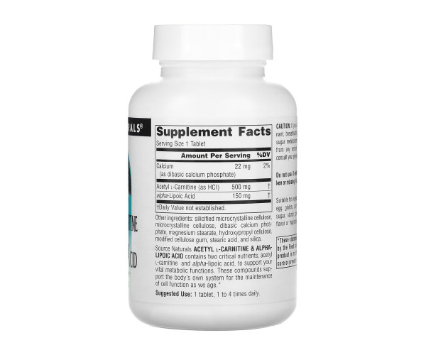Acetyl L-Carnitine & Alpha-Lipoic Acid 650mg - 60 tabs