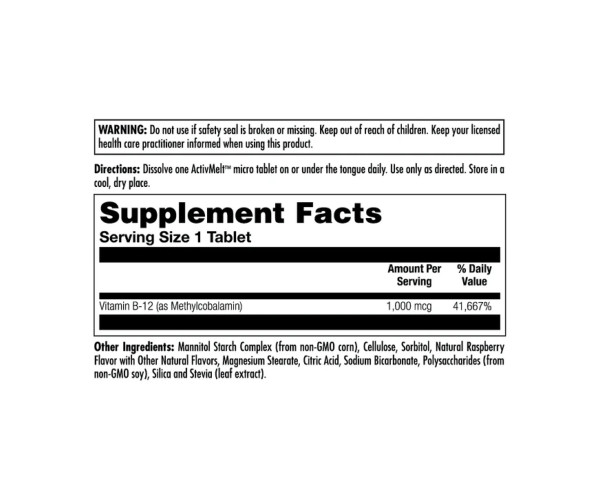 B-12 Methylcobalamin 1000 mcg - 90 tabs Raspberry