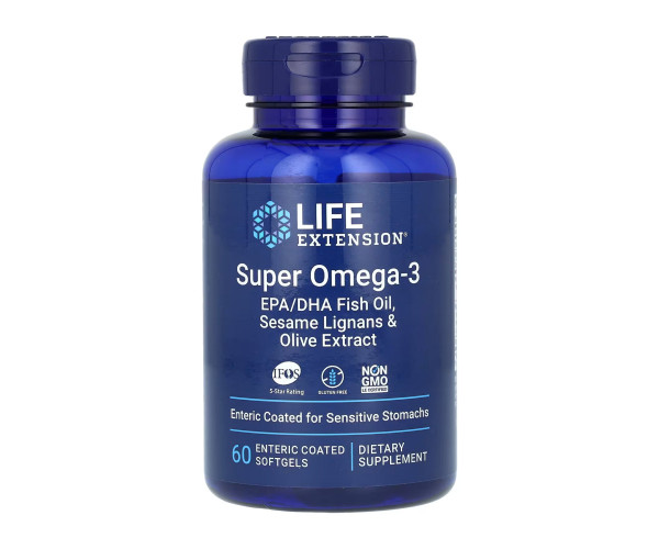 Super Omega-3 EPA/DHA Fish Oil Sesame Lignans & Olive Extract Enteric Coated - 60 softgels