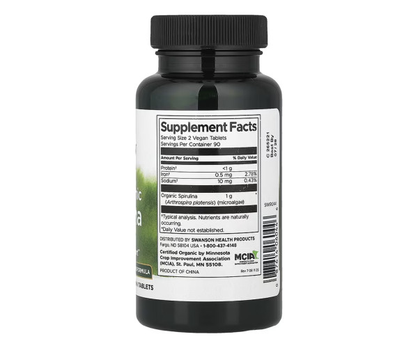 Certified Organic Spirulina 500mg - 180 tabs