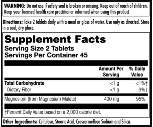 Magnesium Malate 400mg - 90 tabs