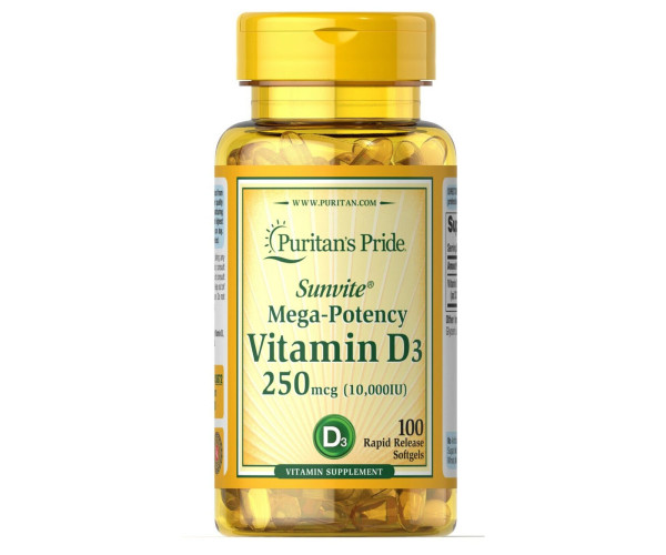 Vitamin D3 250mcg(10000 IU) Mega-Potency - 100 softgels