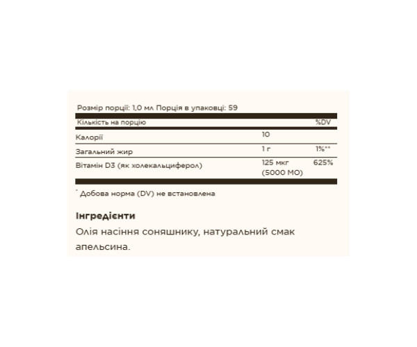 Liquid Vitamin D3 (Cholecalciferol) 125 mcg (5,000 IU) - 59ml Natural Orange