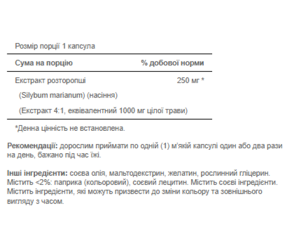 Milk Thistle 4:1 Extract 1000mg - 90softgels (Пошкоджена банка)